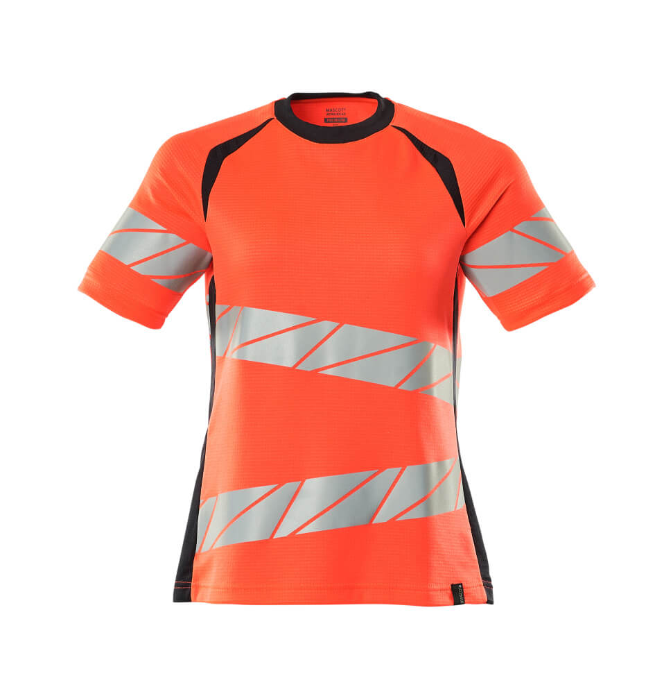 MASCOT® ACCELERATE SAFE T-Shirt in Damenpassform, hi-vis orange/schwarzblau, mit breiten reflektierenden Streifen für erhöhte Sichtbarkeit in Größe 5XL