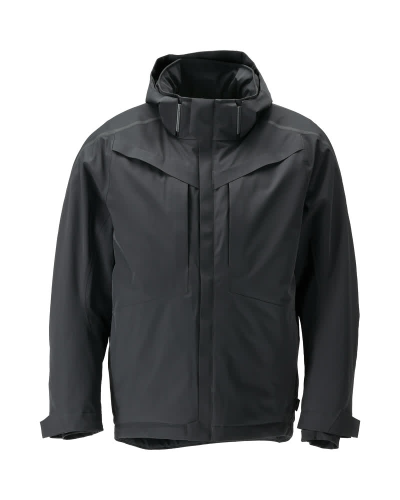 Schwarze MASCOT® CUSTOMIZED Winterjacke in Größe 2XL mit Kapuze, Frontansicht, funktionale Winterbekleidung