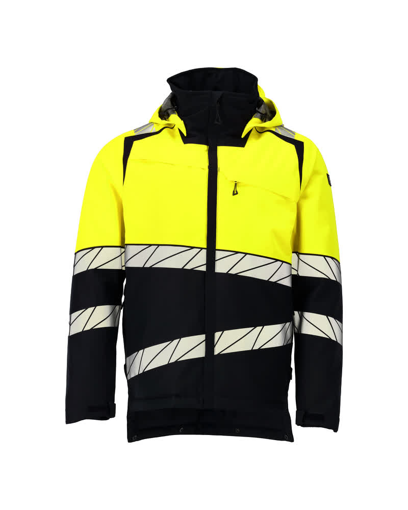 MASCOT® ACCELERATE SAFE Winterjacke in Schwarz/Hi-vis Gelb, zweifarbige Winterwarnschutzjacke mit Reflexstreifen, Größe 2XL, Vorderansicht