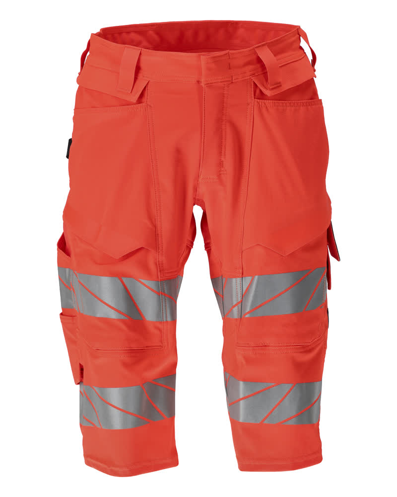 MASCOT® ACCELERATE SAFE lange Shorts in Hi-vis Rot, Größe C44, zweifarbige Warnschutz-Shorts mit reflektierenden Streifen und funktionellen Taschen