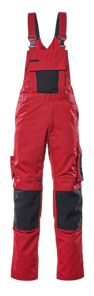 MASCOT® Augsburg UNIQUE Latzhose mit Knietaschen, robuste Arbeitslatzhose in Rot/Schwarz mit vielen Taschen, Größe 76C46