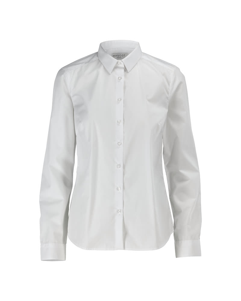Weißes MASCOT® FRONTLINE Damenhemd mit klassischer, großzügiger Passform, Knopfleiste und verstellbaren Manschetten aus bügelleichtem Poplin-Gewebe