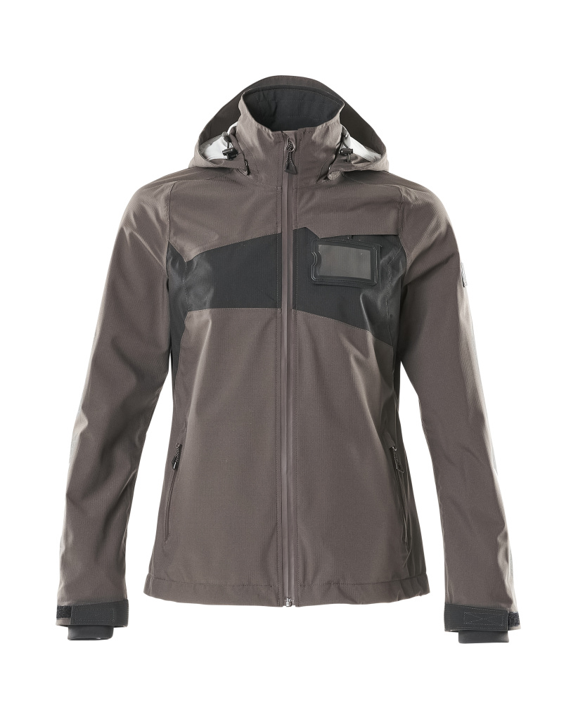 MASCOT® ACCELERATE Hardshelljacke für Damen in Dunkelanthrazit/Schwarz, Größe 2XL, robuste wasserdichte Winter-Arbeitsjacke mit Kapuze und Reißverschlusstaschen