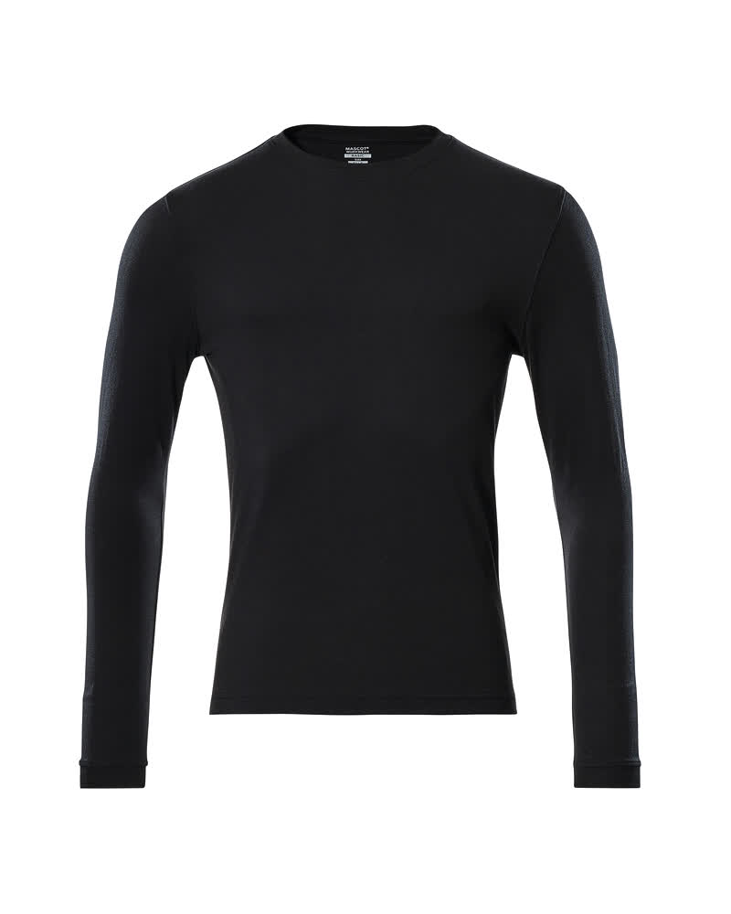 Schwarzes MASCOT® CROSSOVER Langarmshirt als funktionale Arbeitsbekleidung in Größe S, Vorderansicht mit langen Ärmeln