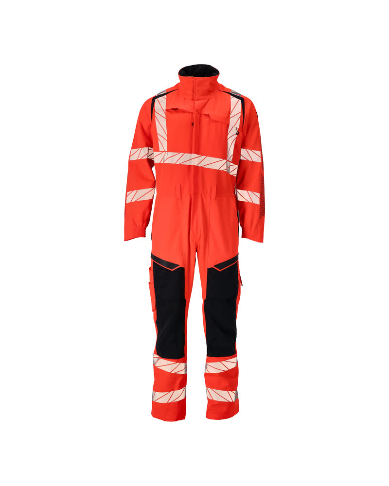 MASCOT® ACCELERATE SAFE Overall mit Knietaschen in Hi-Vis Rot/Schwarzblau, zweifarbiger Warnschutz-Overall mit Reflexstreifen, Größe 2XL