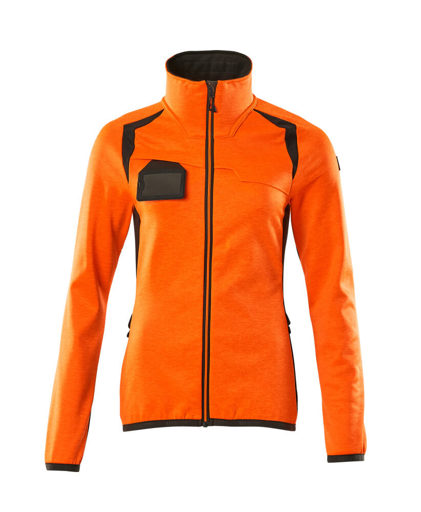 MASCOT® ACCELERATE SAFE Fleecejacke in Damenpassform, zweifarbige Warnschutzbekleidung in Hi-Vis Orange/Moosgrün, Größe 5XL, Vorderansicht