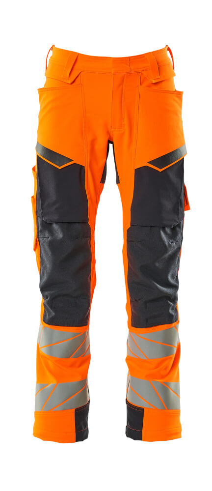 MASCOT® ACCELERATE SAFE Hose mit Knietaschen, zweifarbige Warnschutzhose in Hi-Vis Gelb/Dunkelpetroleum mit Reflexstreifen und robusten Knieverstärkungen, Modell 82C45