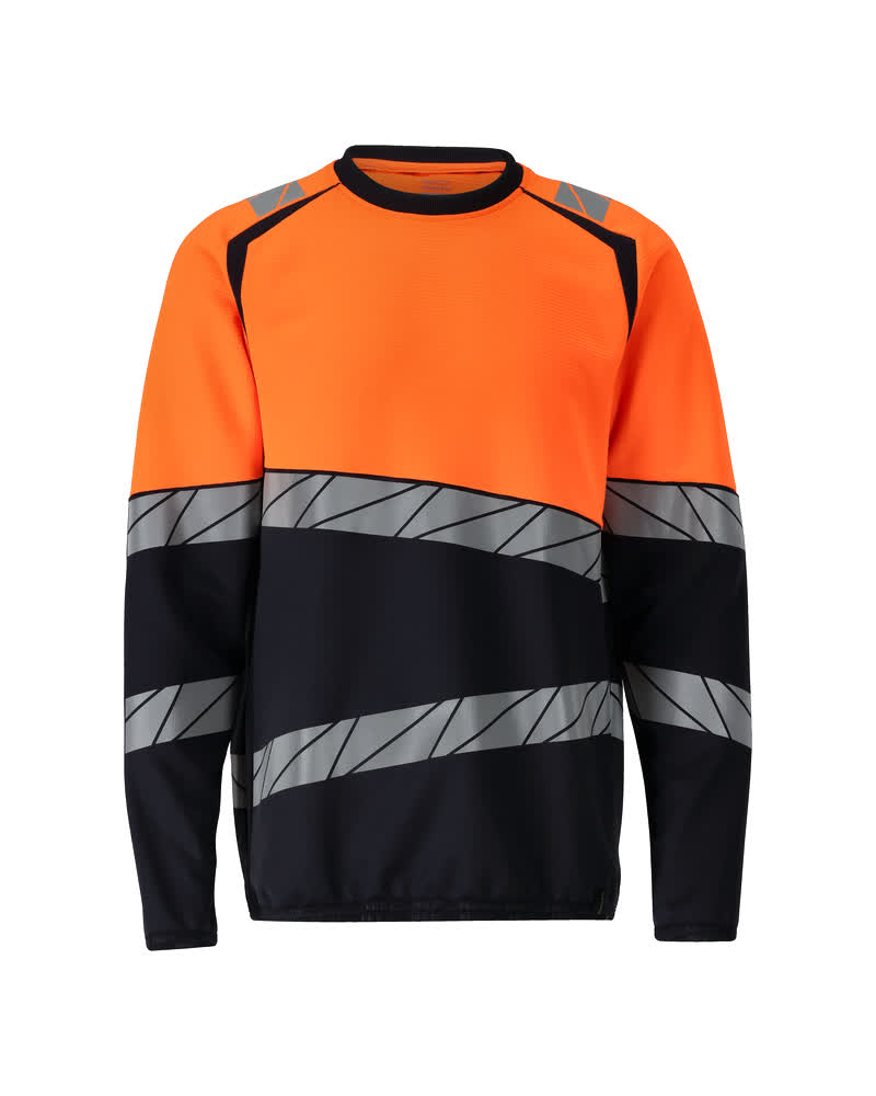 MASCOT® ACCELERATE SAFE Sweatshirt in Schwarzblau/Hi-vis Orange mit schrägen reflektierenden Streifen, moderner Passform und Rundhalsausschnitt