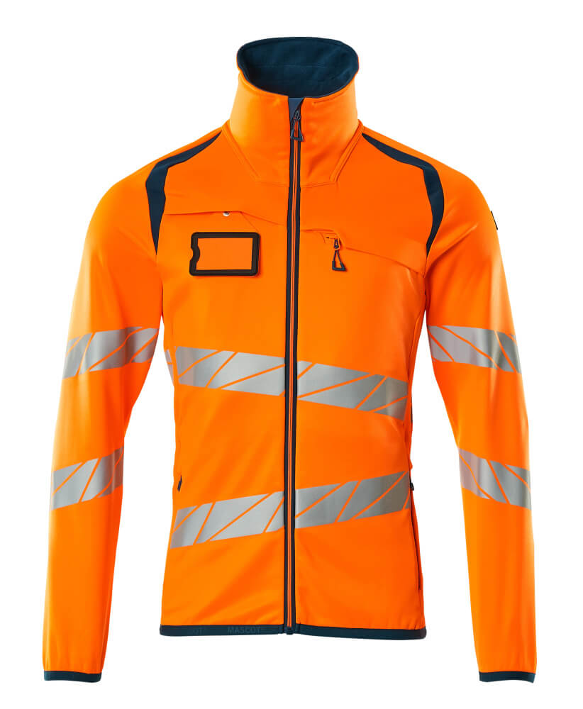 MASCOT® ACCELERATE SAFE Fleecejacke in Hi-vis Orange/Dunkelpetroleum, Größe 2XL, zweifarbige Warnschutzjacke mit Reflexstreifen für hohe Sichtbarkeit
