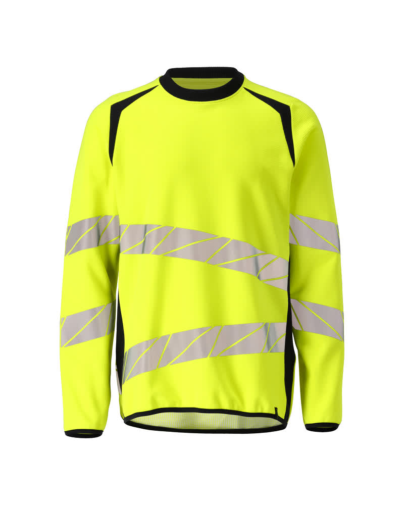 MASCOT® ACCELERATE SAFE Sweatshirt in hi-vis Gelb/Schwarzblau, zweifarbige Warnschutzbekleidung mit Reflexstreifen, Größe 2XL, Vorderansicht