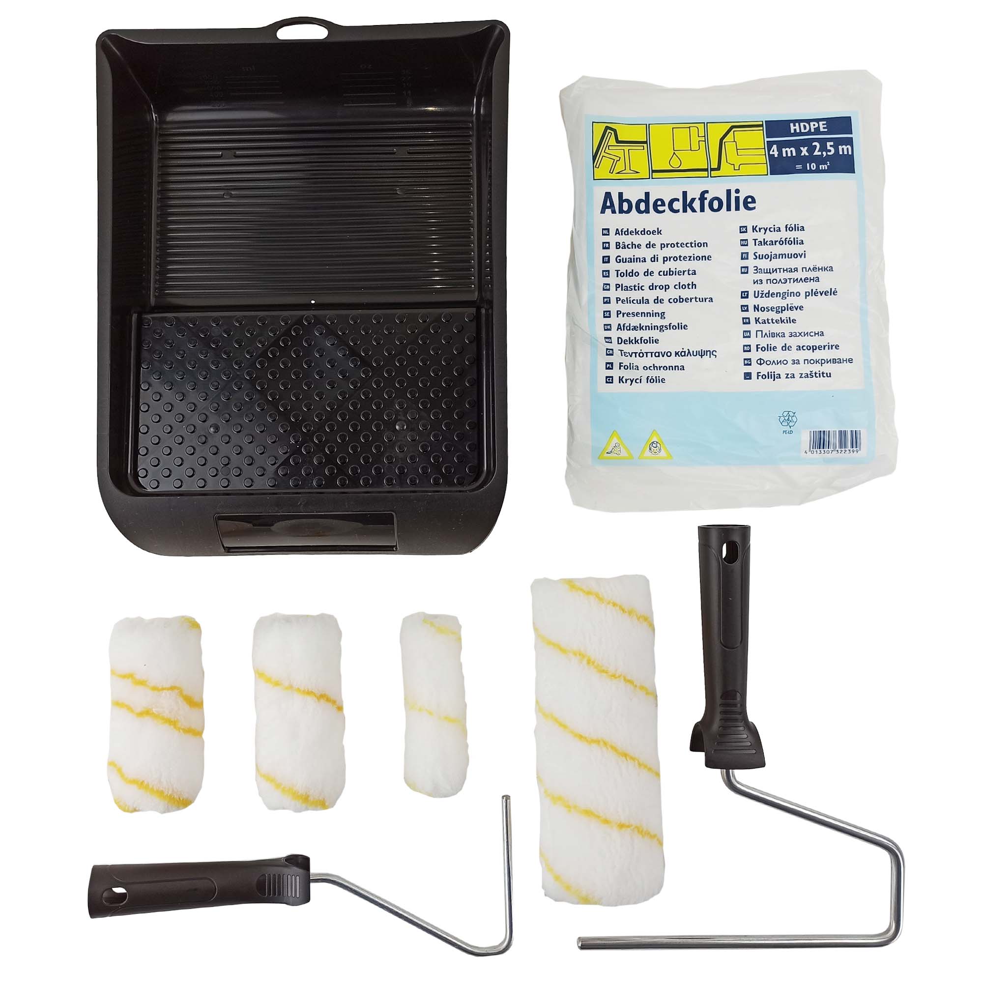 Renovierer-Maler-Set 8-teilig mit Farbroller, Walzen, Wanne