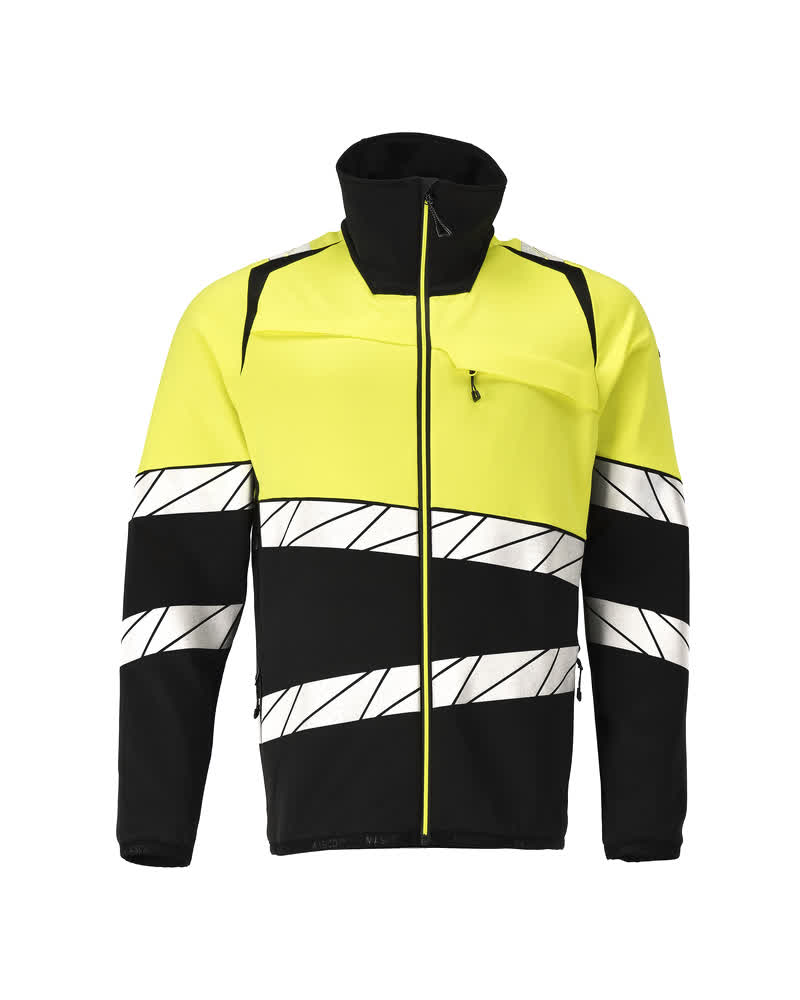 MASCOT® ACCELERATE SAFE Fleecejacke in Schwarz/Hi-vis Gelb, zweifarbige Warnschutzjacke in Größe 2XL mit Reflexstreifen für hohe Sichtbarkeit