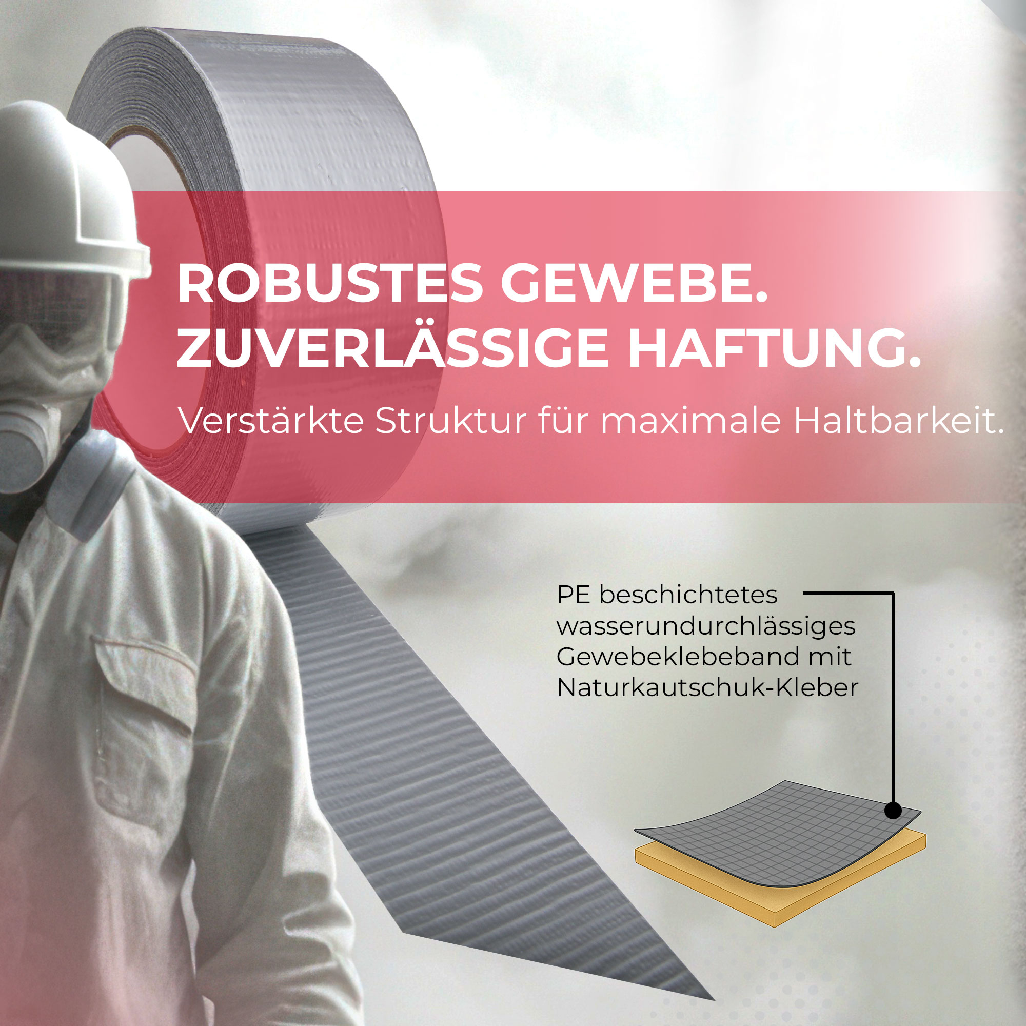 Zero Dust Gewebeklebeband silbergrau 48mm x 50m auf Rolle