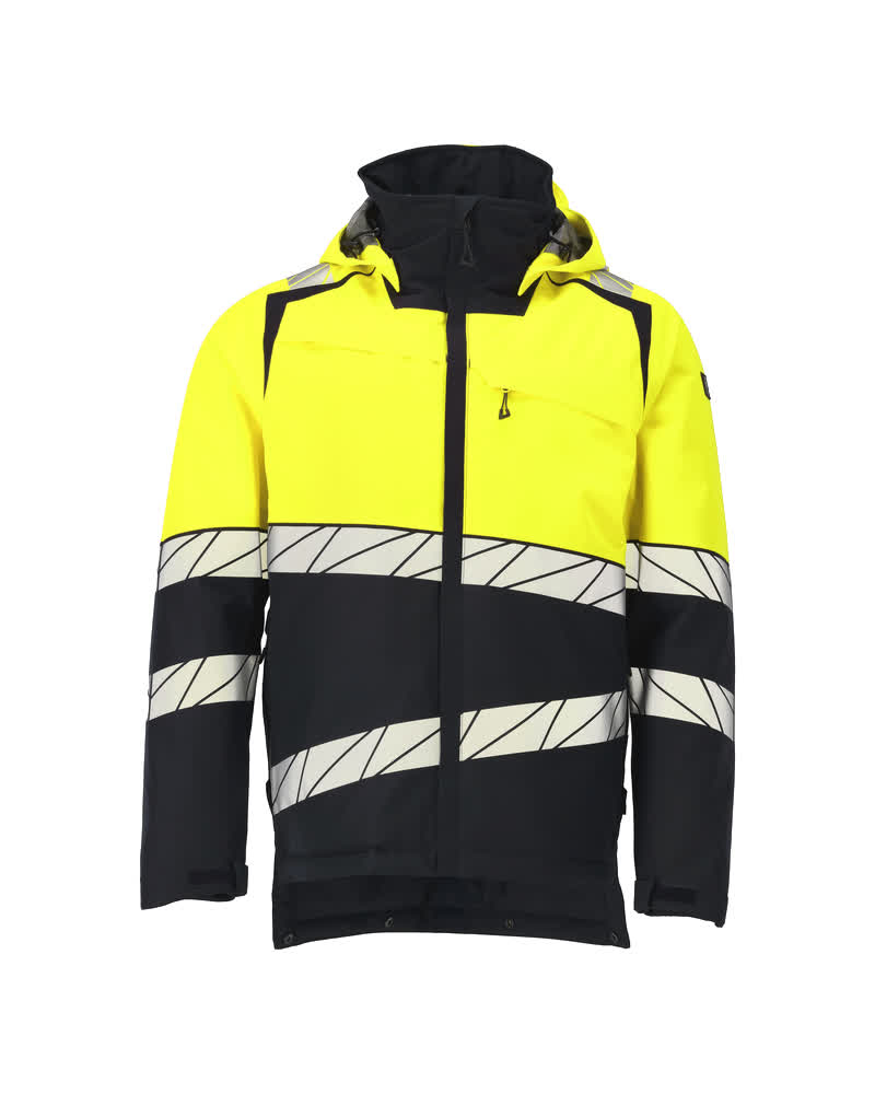 MASCOT® ACCELERATE SAFE Winterjacke in Schwarzblau/Hi-vis Gelb, Größe 2XL, zweifarbige Winterwarnschutzjacke mit reflektierenden Streifen für hohe Sichtbarkeit