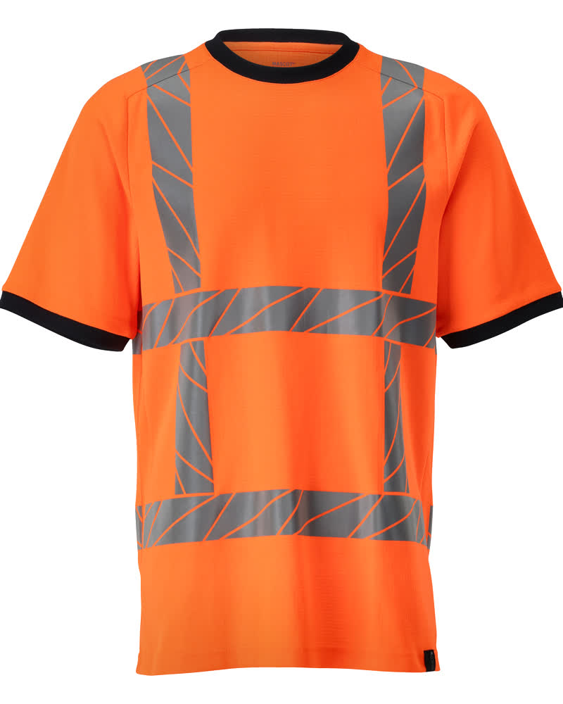 MASCOT® ACCELERATE SAFE T-Shirt in fluoreszierendem Hi-Vis Orange, moderne Passform mit elastischen Reflexstreifen, Komfort-Baumwollinnenseite und strapazierfähiger Polyesteraußenseite