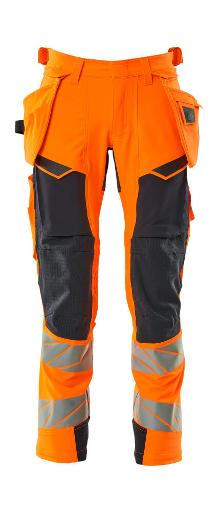 MASCOT® ACCELERATE SAFE Hose mit Hängetaschen in Hi-vis Orange/Schwarz, robuste Warnschutz-Arbeitshose mit vielen Taschen und Reflexstreifen für hohe Sichtbarkeit