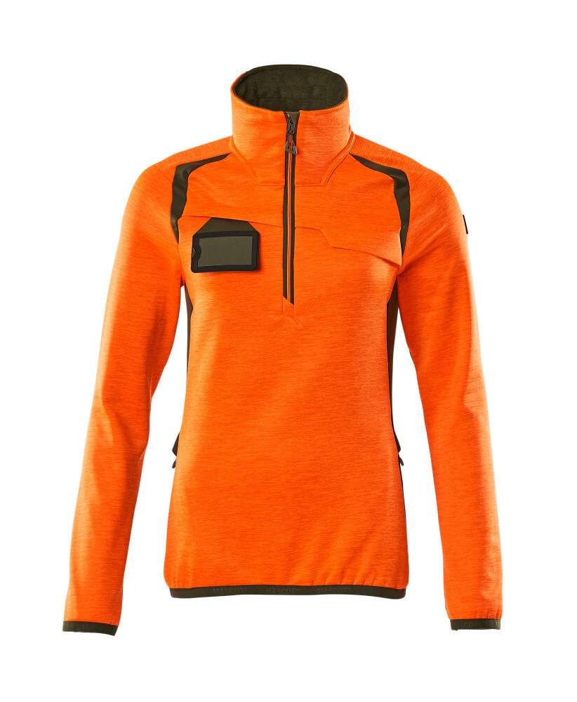 MASCOT® ACCELERATE SAFE Fleecejacke mit kurzem Reißverschluss, zweifarbige Warnschutzjacke in Hi-vis Orange/Moosgrün, Damenpassform Größe 2XL