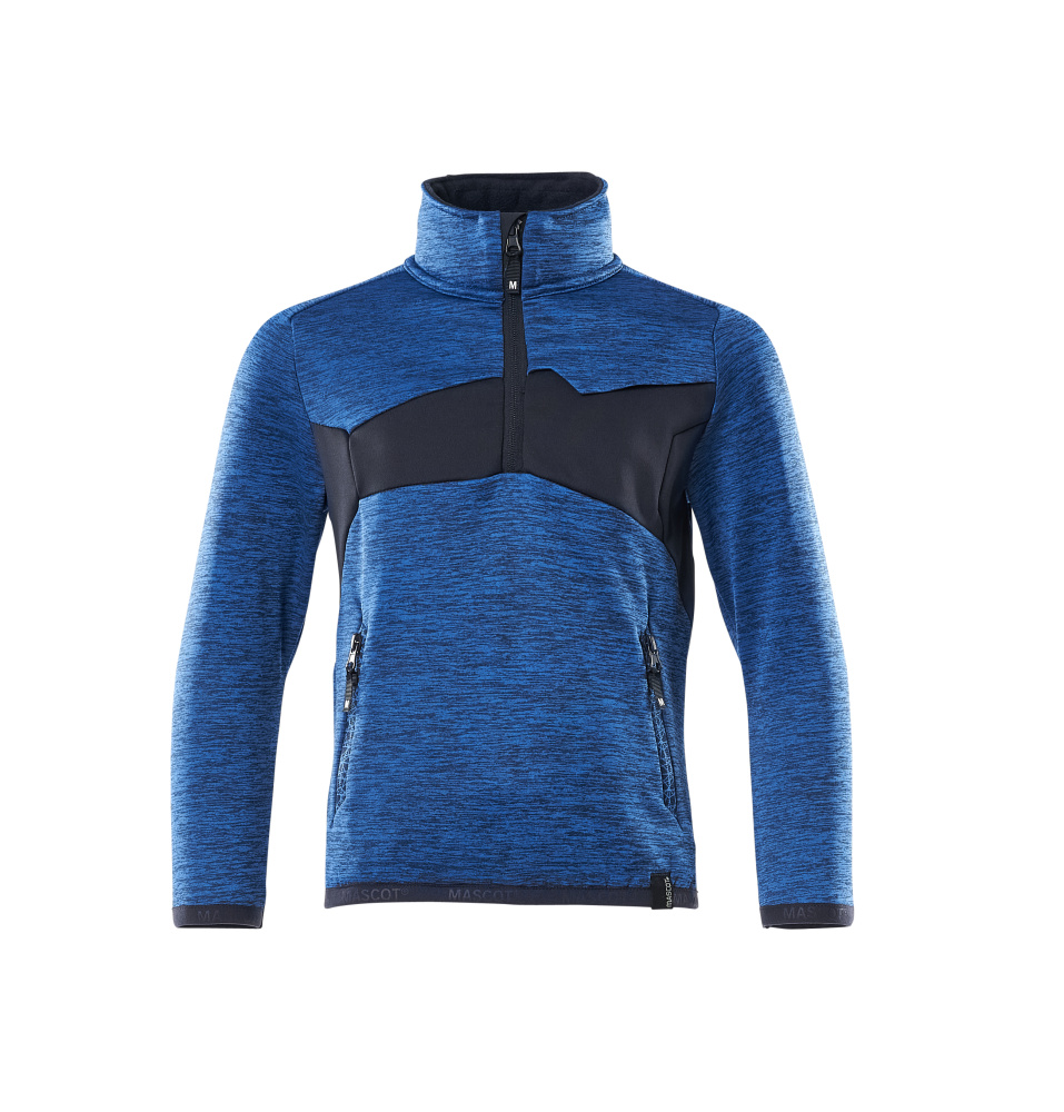 MASCOT® ACCELERATE Fleecejacke für Kinder in Azurblau/Schwarzblau, warmes Fleece mit Reißverschlusstaschen und Stehkragen, Größe 104