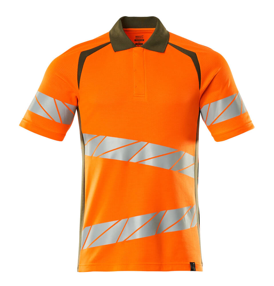 MASCOT® ACCELERATE SAFE Polo-Shirt in Hi-Vis Orange/Dunkelanthrazit, zweifarbige Warnschutzbekleidung mit diagonalen Reflexstreifen, Größe 5XL