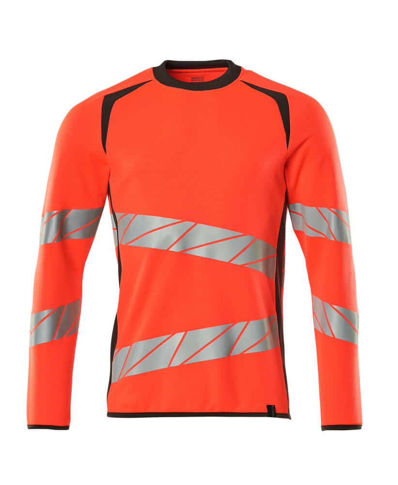 MASCOT® ACCELERATE SAFE Sweatshirt in Hi-Vis Rot/Dunkelanthrazit, langarm mit schrägen Reflexstreifen für erhöhte Sichtbarkeit bei der Arbeit