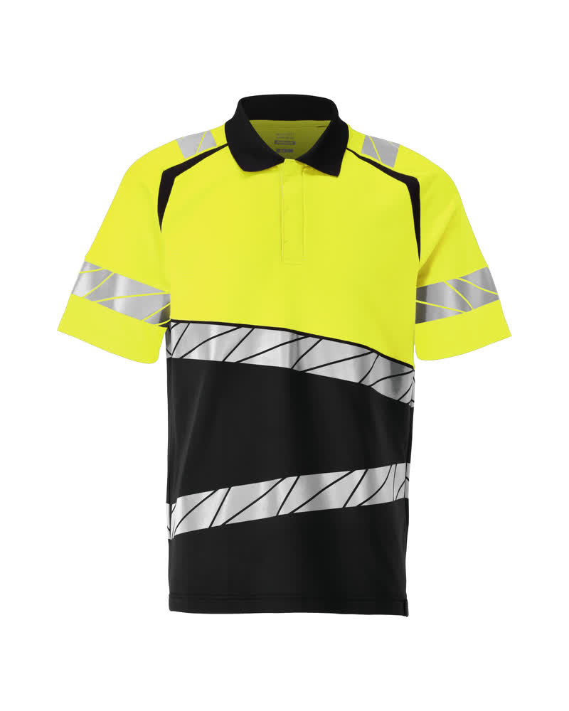MASCOT® ACCELERATE SAFE Polo-Shirt in Größe 2XL, zweifarbige Warnschutzbekleidung mit Reflexstreifen, Modell Schwarzblau/Hi-vis Orange