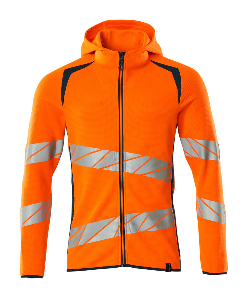 MASCOT® ACCELERATE SAFE Kapuzenpullover mit Reißverschluss, Hi-Vis Orange/Dunkelpetroleum, Größe 2XL, Warnschutz-Hoodie mit reflektierenden Streifen für gute Sichtbarkeit