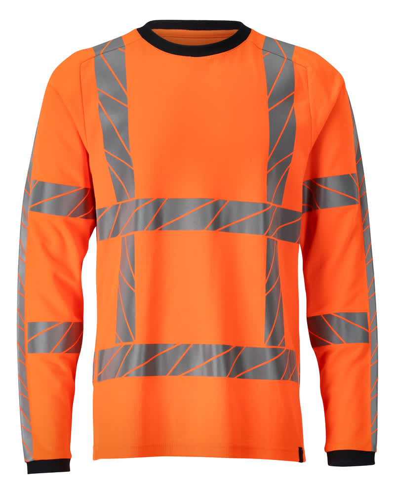 MASCOT® ACCELERATE SAFE Langarmshirt in fluoreszierendem Orange mit elastischen Reflexstreifen, moderner, körpernaher Passform und komfortabler Baumwollinnenseite