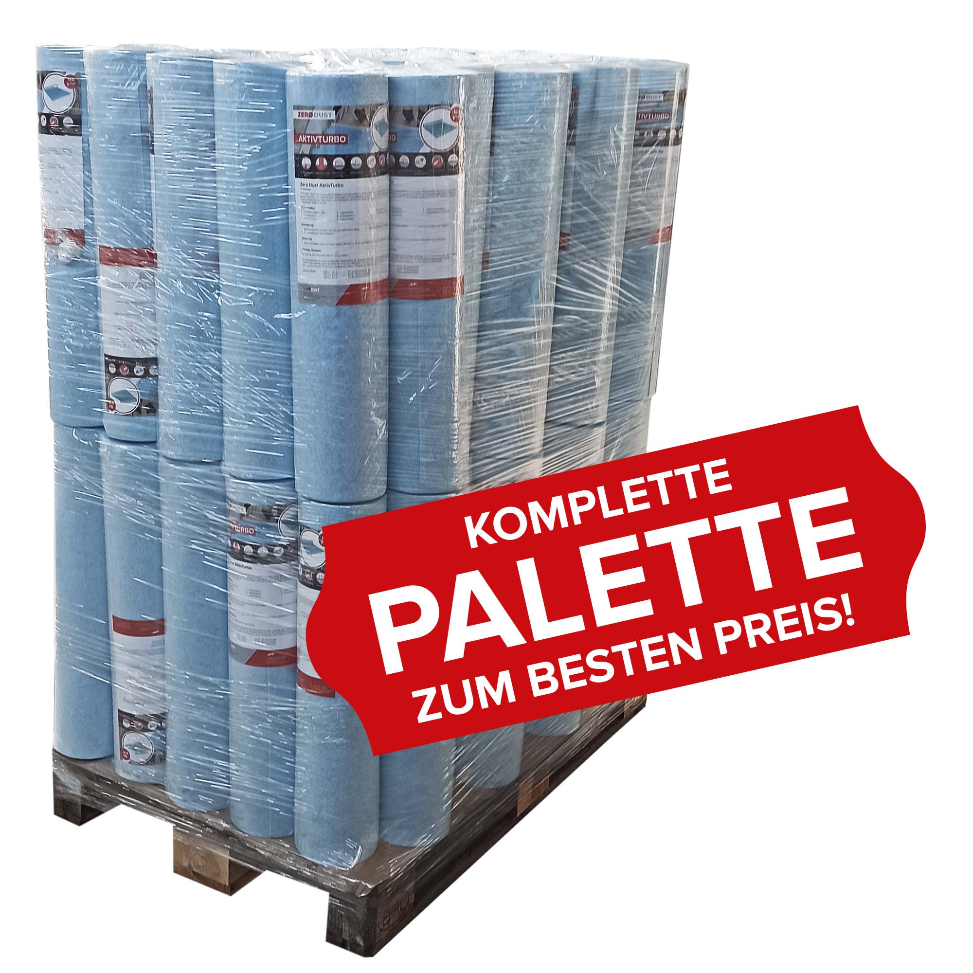 Komplette Palette mit Zero Dust AktivTurbo selbsthaftendem, atmungsaktivem Abdeckvlies 160 g/m², Rolle für frisch verlegte und feuchtigkeitsempfindliche Böden