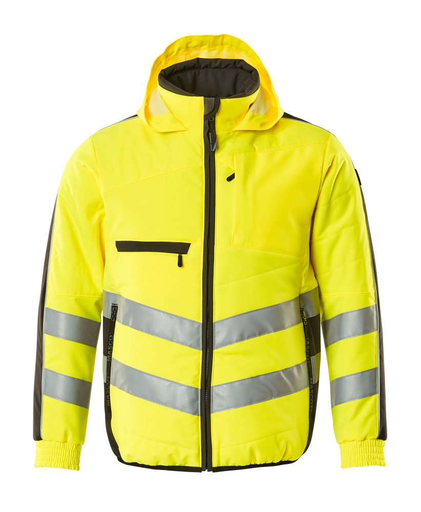 MASCOT® Dartford SAFE SUPREME Jacke in hi-vis Gelb/Dunkelanthrazit, Winterwarnschutzjacke mit Reflexstreifen und Kapuze, Größe 2XL