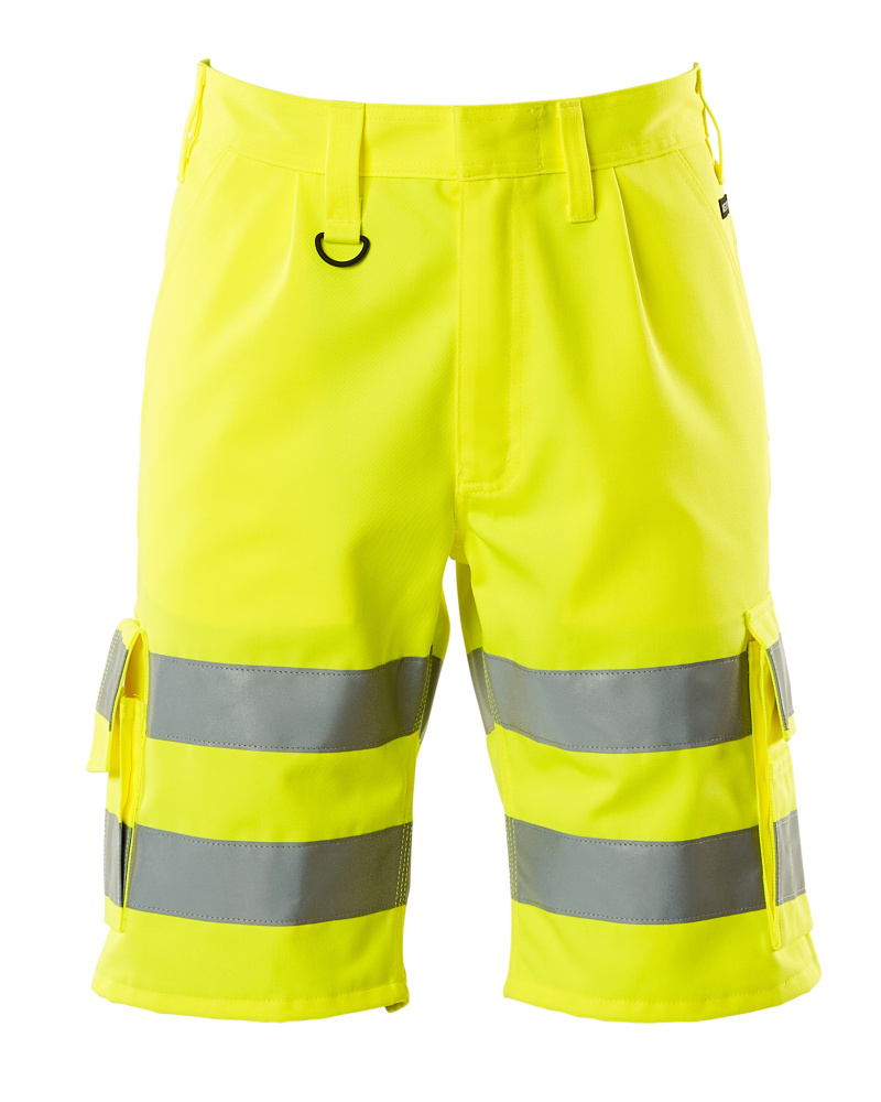 MASCOT® Pisa SAFE CLASSIC Warnschutz-Shorts in fluoreszierendem Gelb mit breiten Reflexstreifen, Gürtelschlaufen, D-Ring und mehreren Schenkel- und Gesäßtaschen für hohe Sichtbarkeit und Funktionalität