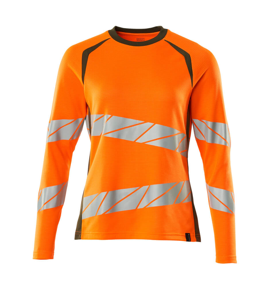 MASCOT® ACCELERATE SAFE Langarmshirt für Damen, zweifarbige Warnschutzbekleidung in leuchtendem Orange mit reflektierenden Streifen für hohe Sichtbarkeit