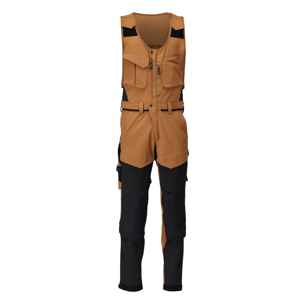 MASCOT® CUSTOMIZED Kombihose mit Knietaschen, robuste zweifarbige Arbeitsbekleidung in Schwarz/Braun, Modell 82C48 für Handwerk und Baustelle