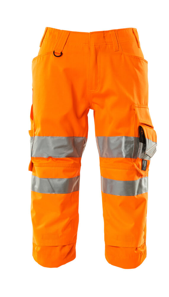 MASCOT® SAFE SUPREME Dreiviertel-Hose mit Knietaschen in fluoreszierendem Hi-Vis Orange, Reflexstreifen, ergonomische Passform, robuste Arbeitshose für hohe Sichtbarkeit