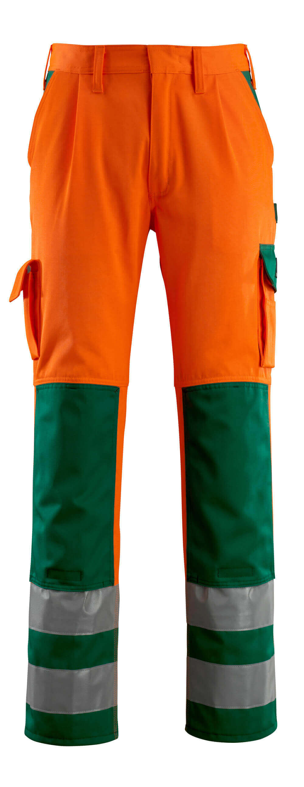 MASCOT® Olinda SAFE COMPETE Warnschutzhose in Hi-Vis Orange/Grün mit Reflexstreifen, verstärkten Knietaschen, Schenkeltaschen und verstellbarer Hammerschlaufe
