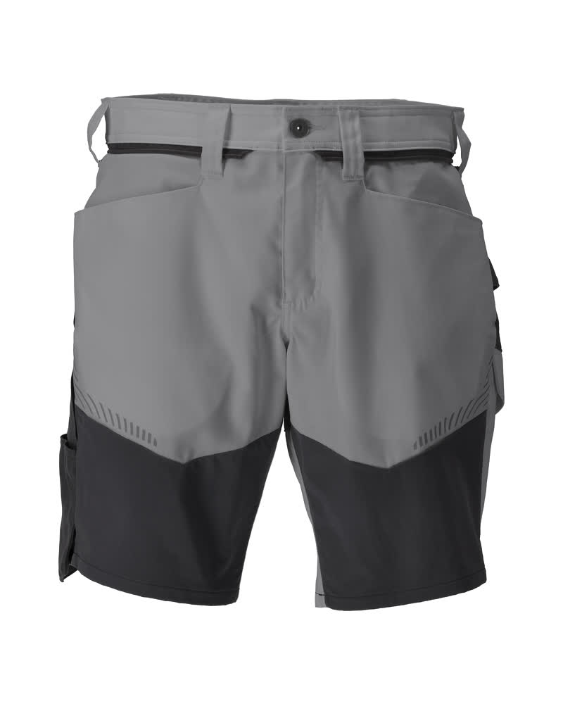 Vorderansicht der MASCOT® CUSTOMIZED Shorts in Anthrazitgrau/Schwarz C44, kurze robuste Arbeitshose mit Taschen und Gürtelschlaufen