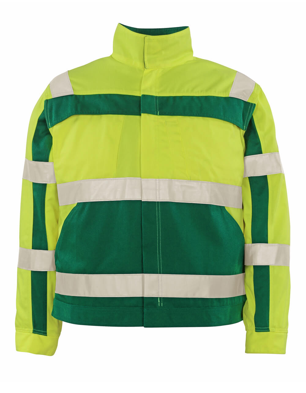 MASCOT® Cameta SAFE COMPETE Warnschutzjacke in fluoreszierendem Gelb/Grün mit horizontalen und vertikalen Reflexstreifen, Stehkragen und Fronttaschen, Größe 2XL