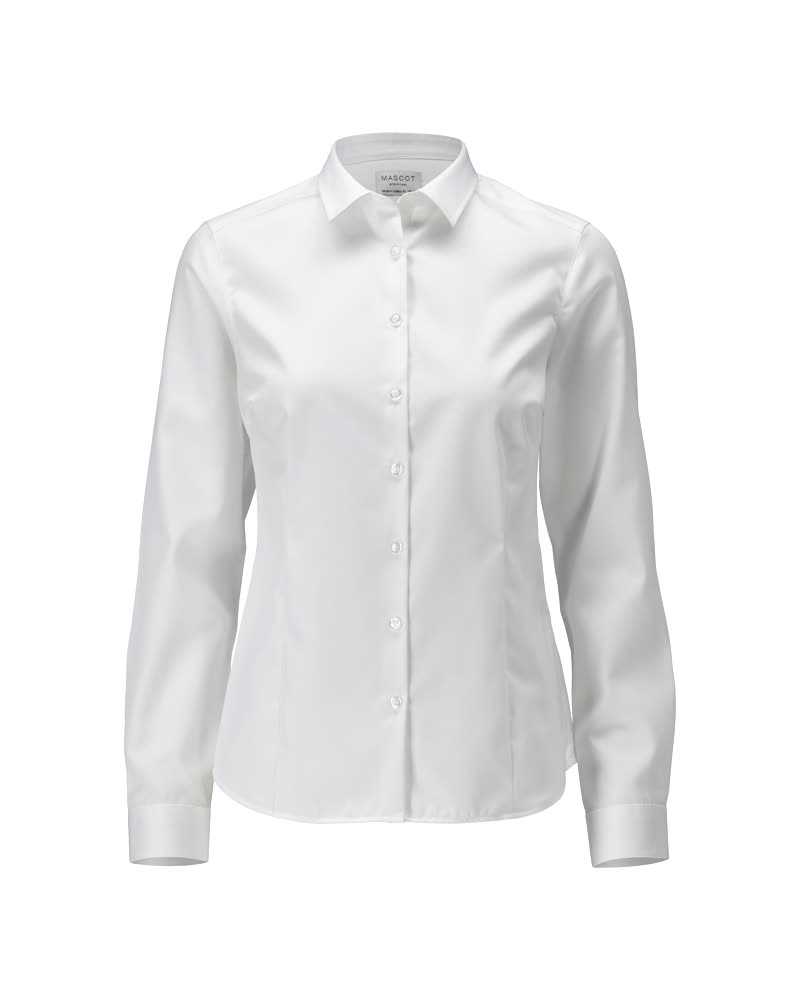 MASCOT® FRONTLINE Damenhemd in Weiß, taillierte moderne Passform mit Knopfverschluss und verstellbaren Manschetten, aus leichter bügelleichter 100 % Baumwolle