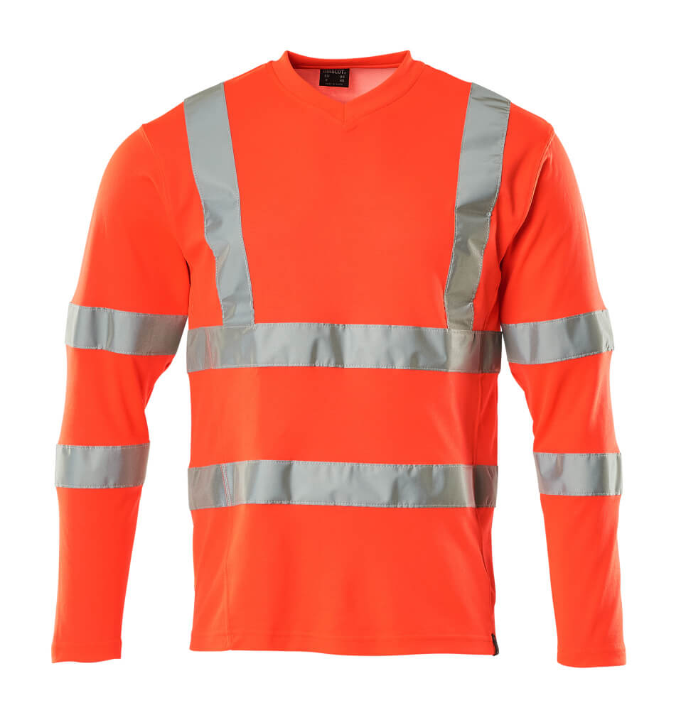 MASCOT® SAFE CLASSIC Langarmshirt in Hi-vis Rot, Größe 2XL, mit langen Ärmeln und reflektierenden Streifen als einfarbige Warnschutzbekleidung