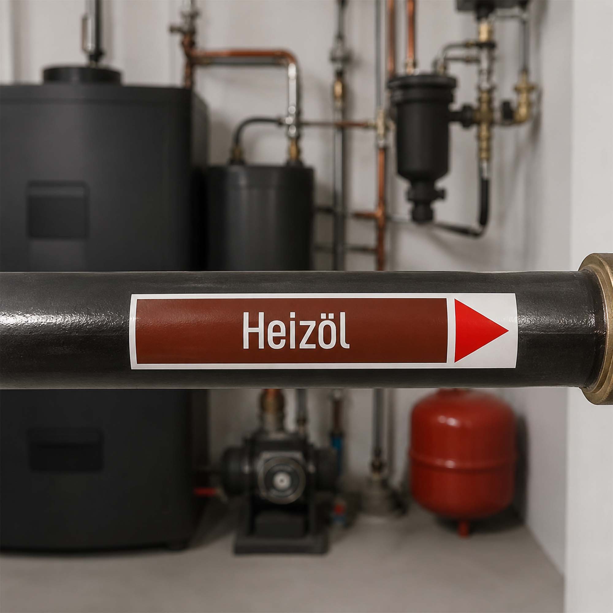 Rohrleitung mit Kennzeichnungsaufkleber als Anwendungsbeispiel für Rohrleitungskennzeichnung Nichtbrennbare Gase nach DIN 2403 von Zero Dust, gelb/schwarz, 10 Stück