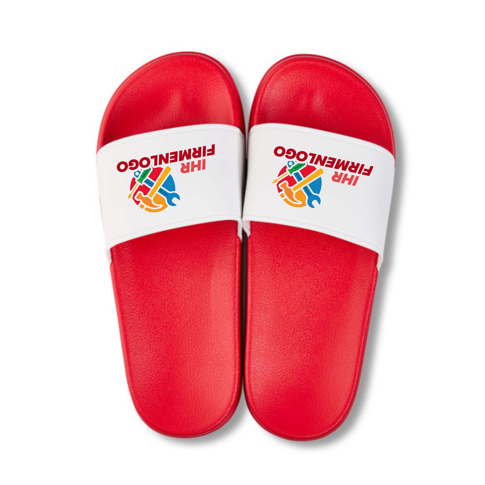Rote Badeschlappen mit weißer Logofläche für Firmen