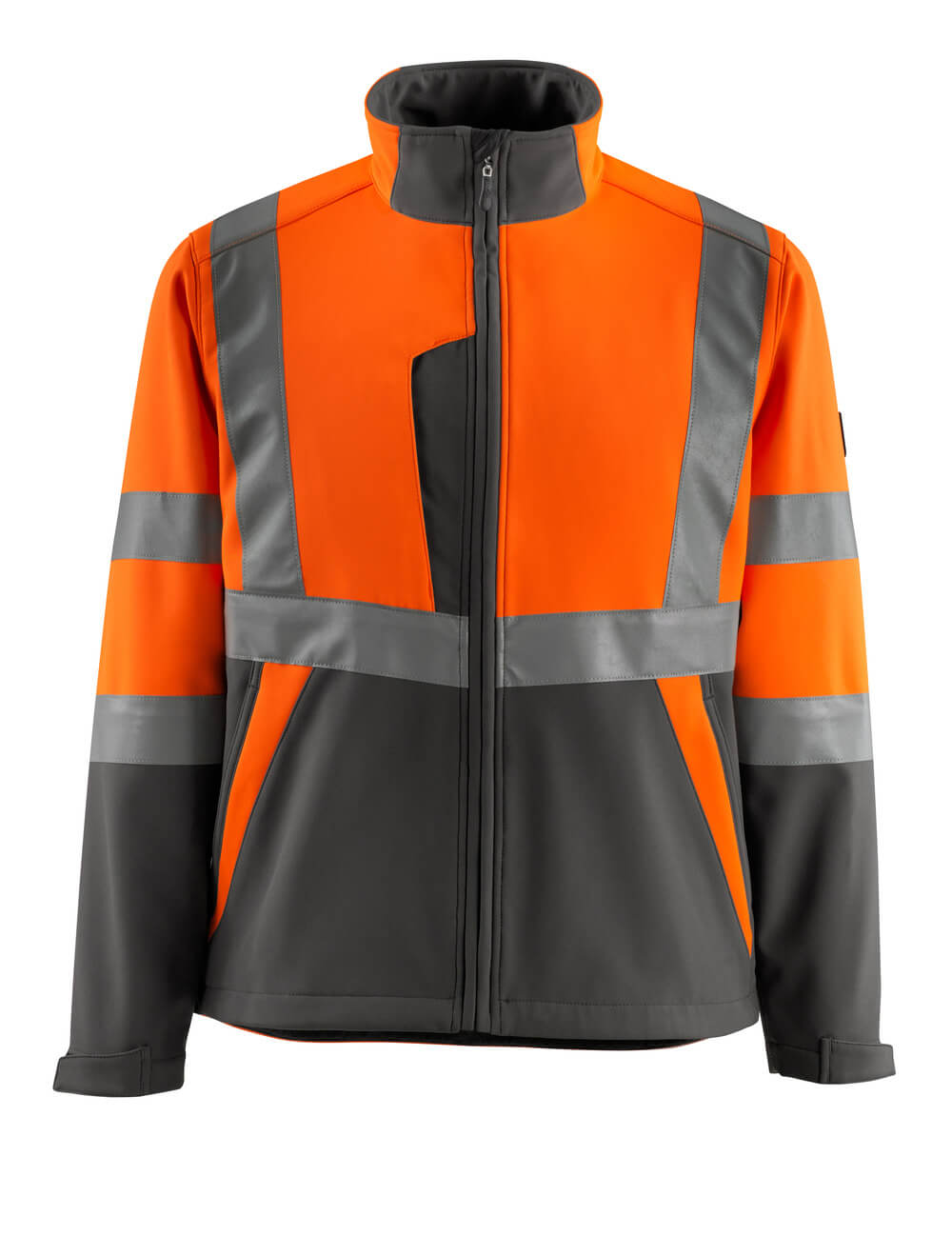 MASCOT® Kiama SAFE LIGHT Softshelljacke, zweifarbige Winterwarnschutzjacke in Hi-vis Orange/Dunkelanthrazit mit Reflexstreifen, Größe 2XL