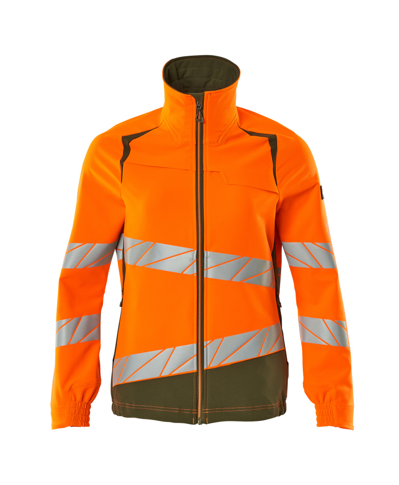 MASCOT® ACCELERATE SAFE Jacke in Damenpassform, zweifarbige Warnschutzjacke in Hi-Vis Orange/Moosgrün 2XL mit reflektierenden Streifen vorne