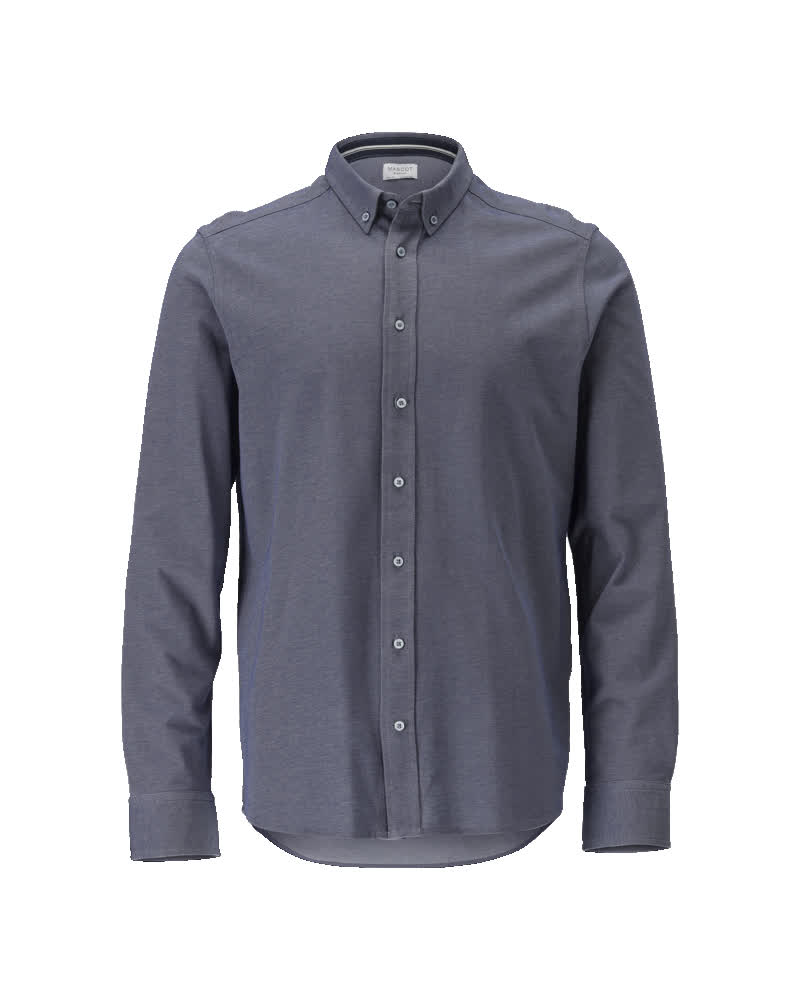 MASCOT® FRONTLINE Hemd in Blau-Melange, langärmeliges Businesshemd mit Stretch, schmaler Passform, bügelleichtem Stoff und klassischem Button-down-Kragen