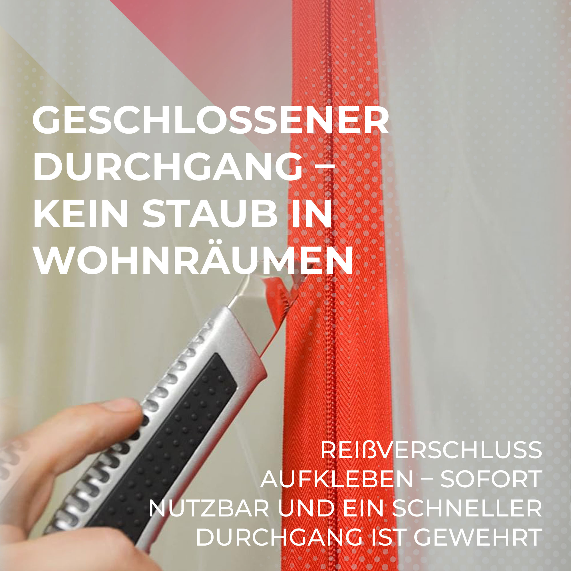 Selbstklebende rote Reißverschlüsse für Staubschutzwände 2er