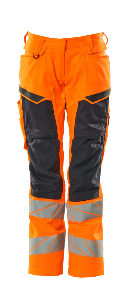 MASCOT® ACCELERATE SAFE Damen-Warnschutzhose DIAMOND in hi-vis Orange/Schwarzblau mit Knietaschen, Reflexstreifen, Stretch-Einsätzen und ergonomischen Hosenbeinen