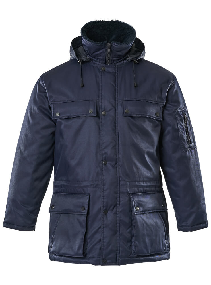 MASCOT® Quebec ORIGINALS Parka in Marine, Größe 2XL, aus wasserabweisendem Bearnylon® mit Steppfutter, abnehmbarer Kapuze, Kragen aus Kunstpelz, vielen Taschen und Zwei-Wege-Reißverschluss für robuste Winterarbeit