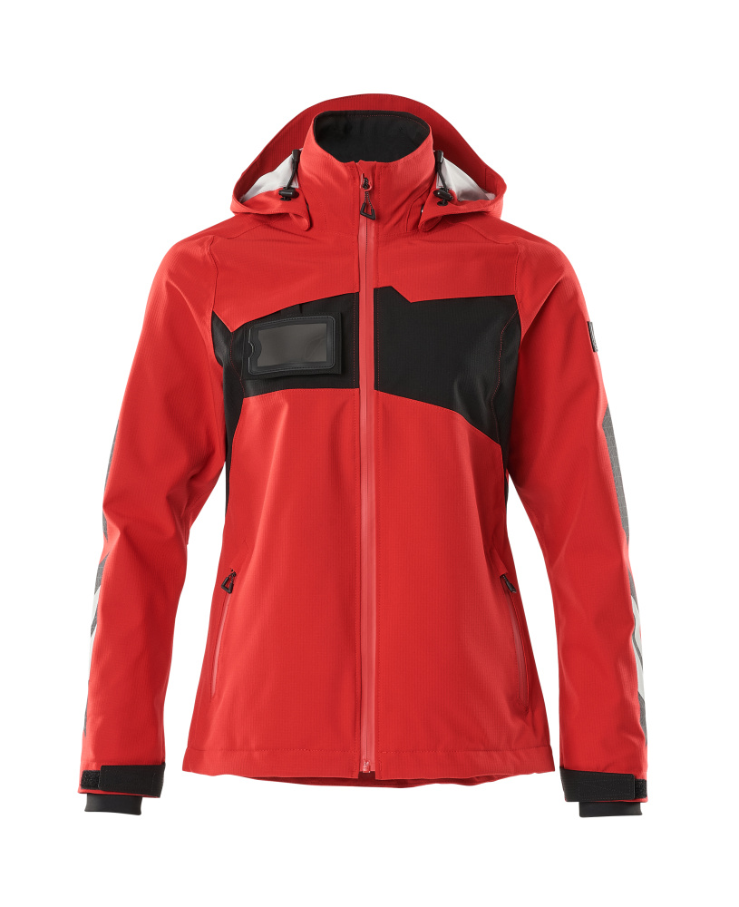 MASCOT® ACCELERATE Hardshelljacke für Damen in Verkehrsrot/Schwarz, Größe 2XL, wasserdichte Winter-Arbeitsjacke mit Kapuze