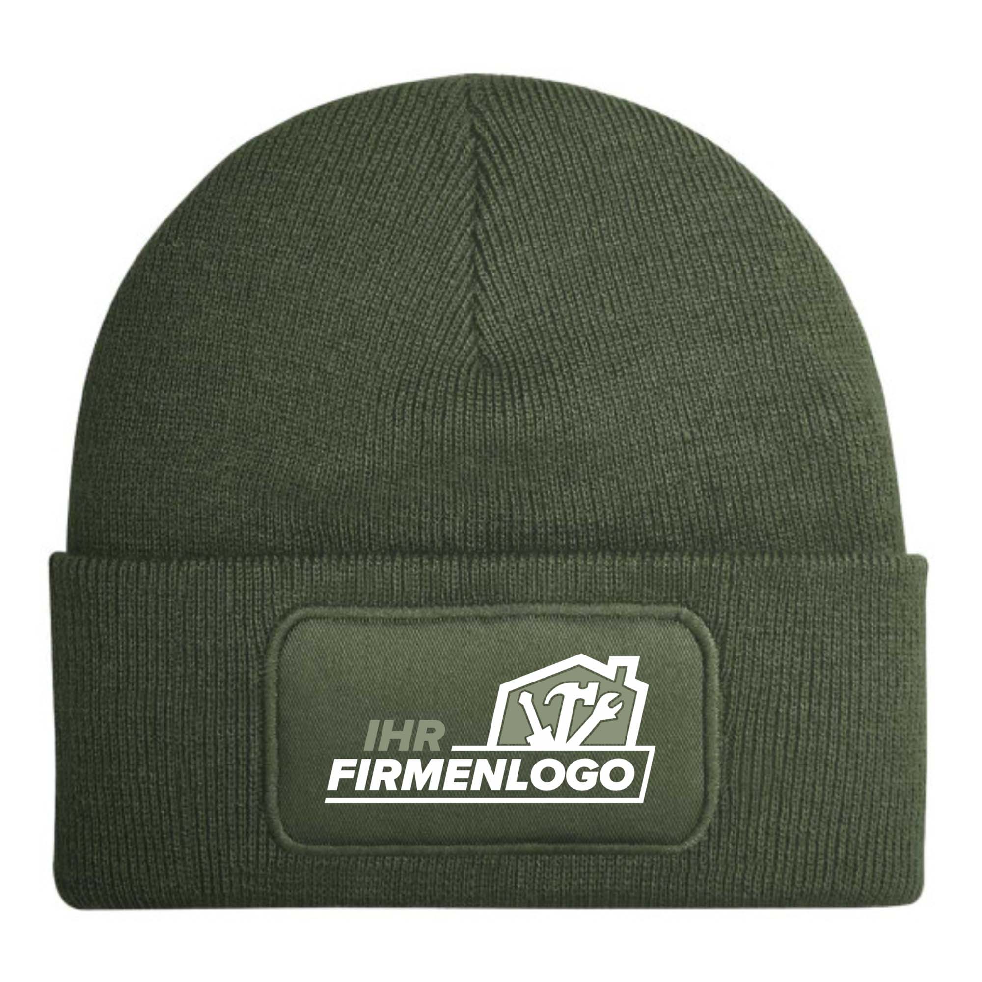 Grüne Handwerker Beanie Wintermütze mit eigenem Firmenlogo