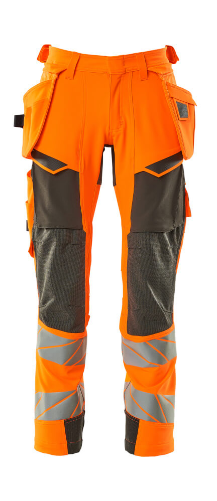 MASCOT® ACCELERATE SAFE Hose mit Hängetaschen, zweifarbige Warnschutz-Arbeitshose in Hi-Vis Orange/Dunkelpetroleum mit Reflexstreifen und robusten Verstärkungen für hohe Sichtbarkeit und Sicherheit