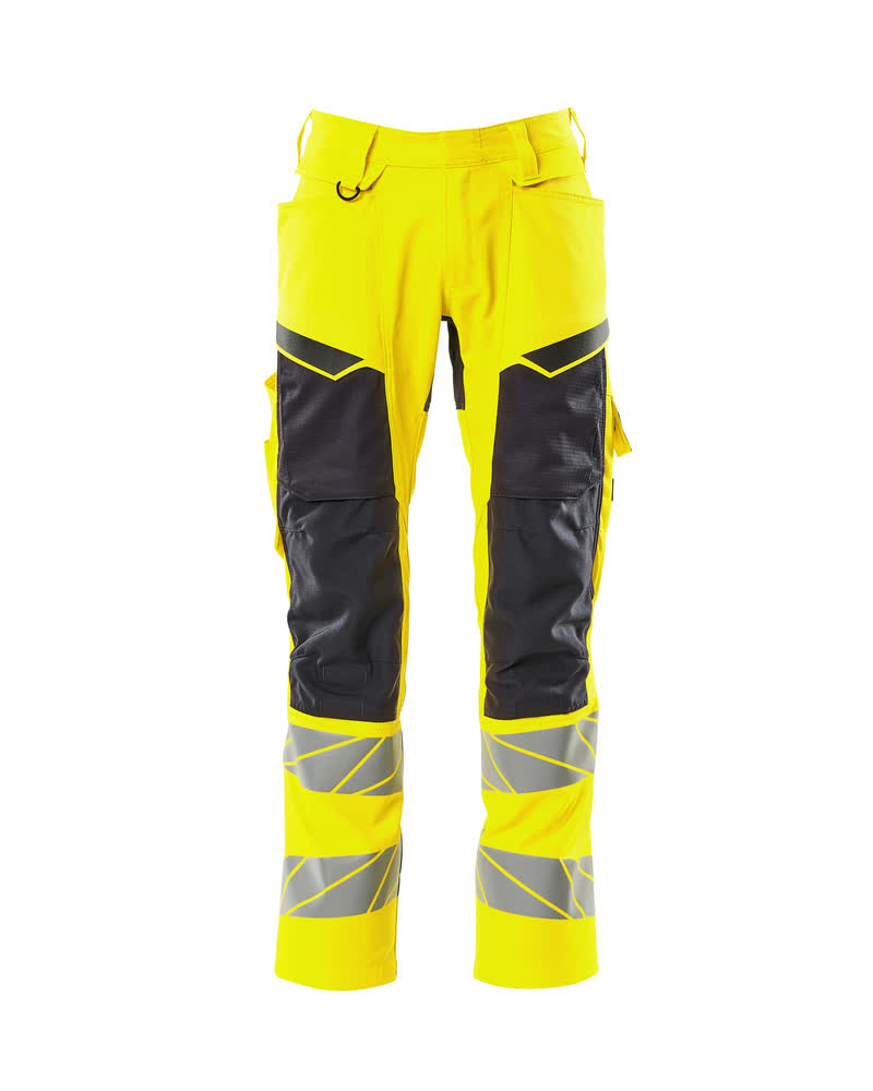 MASCOT® ACCELERATE SAFE Warnschutzhose mit Knietaschen, zweifarbig in Hi-Vis Gelb/Schwarz mit Reflexstreifen, Modell 76C46